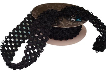 BLACK ELASTIC Waffle Crochet Ribbon - 2 Yards X 1.5 Inches - for Crafts, Headbands, Tutus, Couture Ribbon
