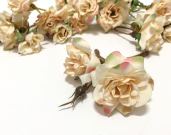 24 Ivory Blush Miniature Wild Roses -  Artificial Flowers, Silk Flowers, Flower Crowns, Hair Accessories, Wedding Flowers, Millinery, Hat