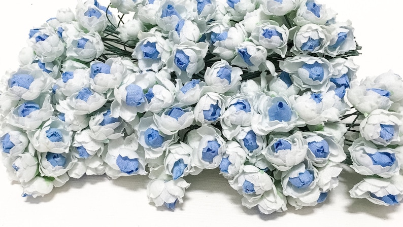 Flower Picks VERY SMALL FLOWERS 144 Small Roses in Blue and White Artificial Flowers