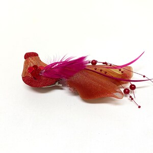 Artificial FUCHSIA RED Decorative Bird with Feather Wings on Clip Craft Bird, Home Decor, Wedding, Christmas Ornament, Wreath, Hat image 3