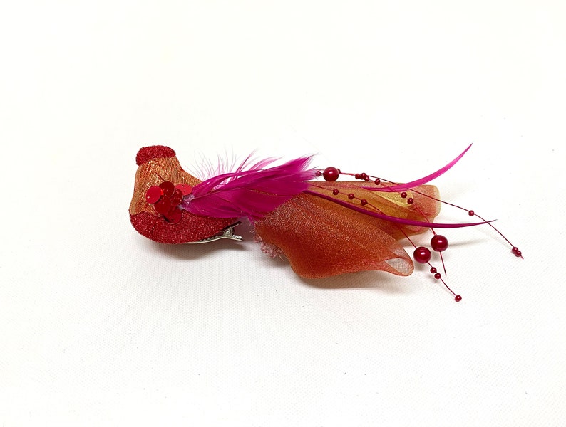 Artificial FUCHSIA RED Decorative Bird with Feather Wings on Clip Craft Bird, Home Decor, Wedding, Christmas Ornament, Wreath, Hat image 3