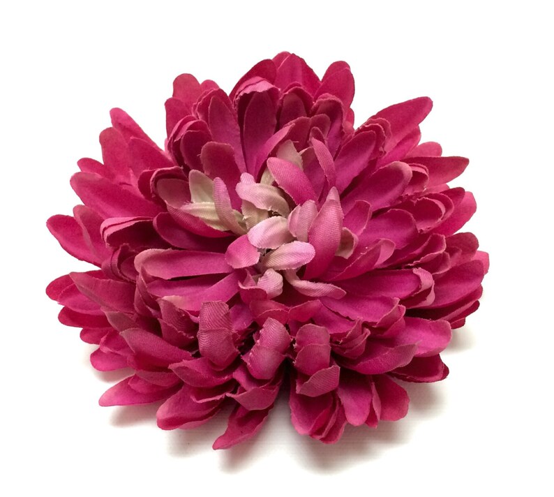 Silk Flowers One Jumbo PINK Mum on a CLIP 5.5 Inches Artificial Flowers image 3