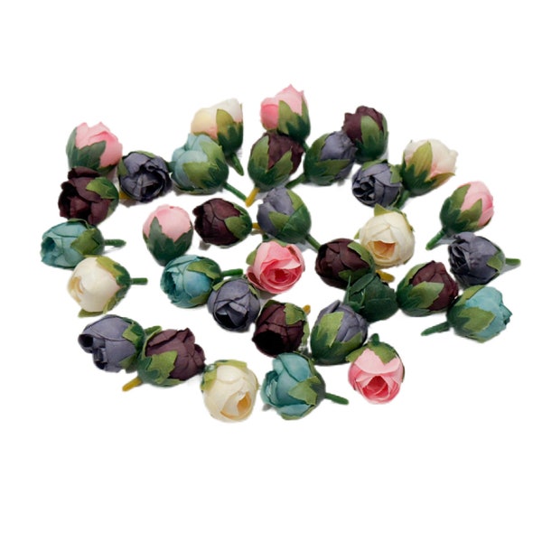 33 Artificial Miniature Ranunculus Buds - Assorted Colors - Artificial Flowers, Silk Flowers, Flower Crown, DIY Wedding, Hair Accessory