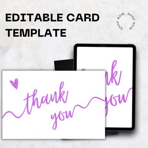 Bewerkbare bedankkaartsjabloon, afdrukbaar minimalistisch bedankje, elegante digitale dankbaarheidskaart voor evenementen, ontwerp instant download