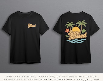 Sun Kissed SVG – Retro Summer Beach Shirt Design for Cricut & Silhouette | Layered PNG JPG Tropical Palm Tree Cut File