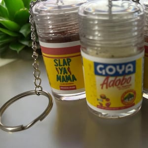 Mini Seasoning Keychain or Shaker – Adobo, Sazón, Old Bay, Garlic, Hot Sauce | Funny Foodie Gift | Buy 4 & Save | TikTok Viral Custom Labels