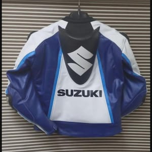 Suzuki Motorcycle Riding CE Approved Armors Genuine Cowhide Leather Racing Biker Jacket