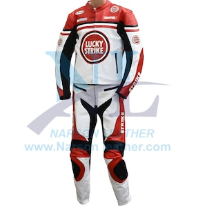 Lucky Strike Motorcycle Racing Suit 2 Piece Leather Biker Gear CE Armored Motorbike Riding Suit for Men