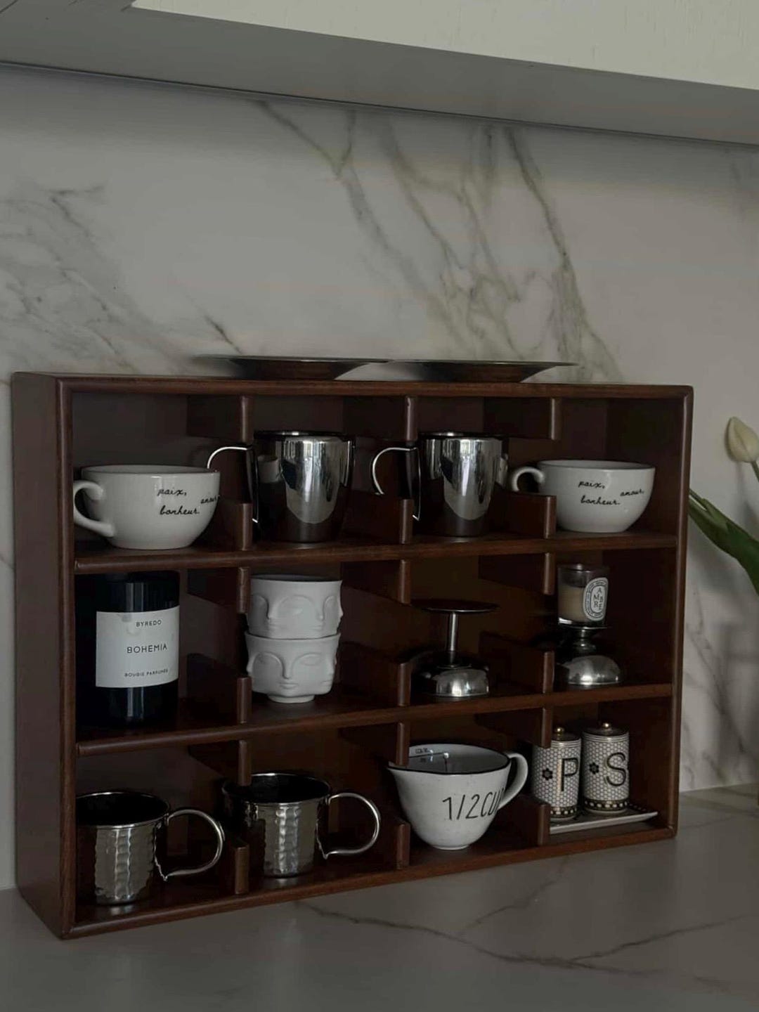 Mug Rack Table Walnut Wood Mug Rack | VIVECA Coffee Bar Organizer - Etsy