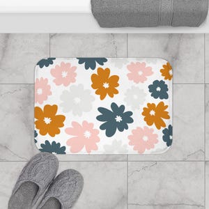 Retro Floral Bath Mat Decor, Elegant Gift Rug Memory Foam, Soft Non-Slip Bath Rug Plush 70s-Inspired Floral Pattern, Vintage Design, Gift