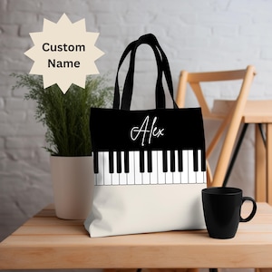 Personalized Piano Tote Bag with Custom Name, Music Lover Gift, Musician Bag for Pianists, Piano Teachers, Students, Piano Keyboard Design