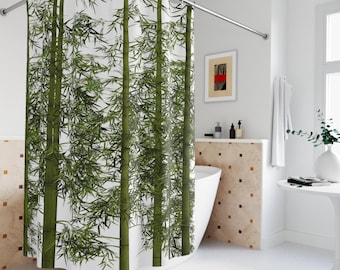 Cortinas de ducha de bambú zen con estampado de inspiración asiática para amantes de la naturaleza, baño con ambiente zen botánico, bosque de bambú relajante, regalo para un retiro consciente.