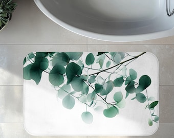 Tapete de Banho Minimalista de Eucalipto, Tapete de Banho Boho Botânico em Espuma Viscoelástica, Decoração Zen para Banheiro, Presente Relaxante e Tranquilo para Inauguração de Casa