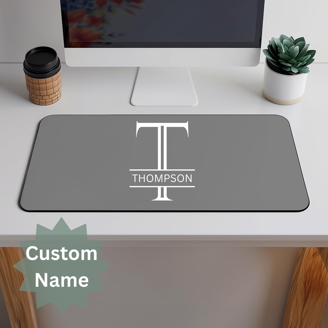 Personalized Monogram Desk Mat, Custom Printed Family Initial and Name ...