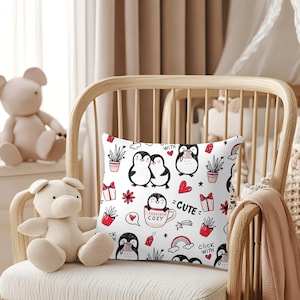Cute Penguin Kids Square Pillow, Gift For Girls and Boys, Back To School, Baby Room Decor, Children&#39;s Room, Gift For New Mom, Pregnancy