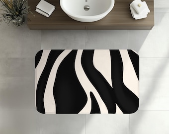 Badmat met gewaagde zebraprint, boho traagschuimmat, zacht antislip vloerkleed, zwart-wit, stijlvol, safari-chic, dierlijk patroon