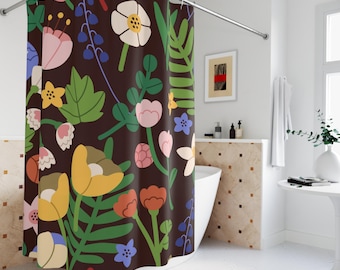 Cortinas de ducha bohemias con estampado floral botánico oscuro para una decoración de baño única, cortinas de ducha únicas estilo rústico cottagecore, estilo retro vintage.