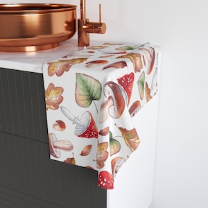 Cottagecore Mushroom Bath Hand Towel, Bathroom Decor, Housewarming Gift, Floral Towel, Vintage Design, Housewarming, Boho, Hygge Woodland