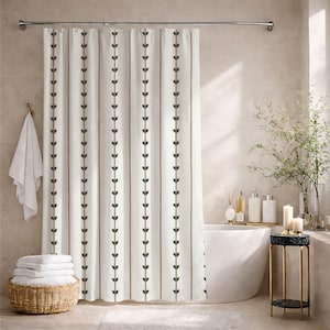 Minimalistische Boho-Duschvorhänge, moderne skandinavische Badezimmerdekoration mit Rankenstreifen