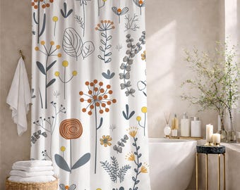 Minimalist Boho Shower Curtains Floral Print for Unique Bathroom Decor, Unique Shower Curtains Cottagecore Shower Curtains Floral Curtain