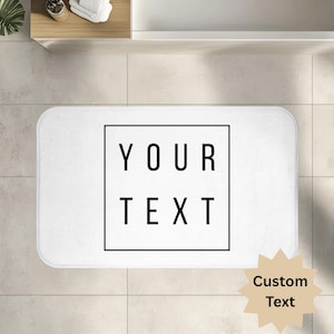 Custom Text Bath Mat, Custom YourDesign Bath Rug, Plush Non‑Slip Bath Mat, Personalized Gift, Choose Font Color & Background Message or Name
