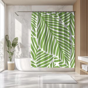 Retro Green Palm Leaf Shower Curtain, Decor,  Cottagecore, 70s-Inspired Vintage Design, Gift for Housewarming, Green Shower Curtain, Boho