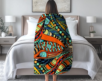 Manta de terciopelo psicodélica de arte pop, regalo de inauguración de la casa, diseño bohemio chic y alegre, ecléctico, para amantes del color, maximalista.
