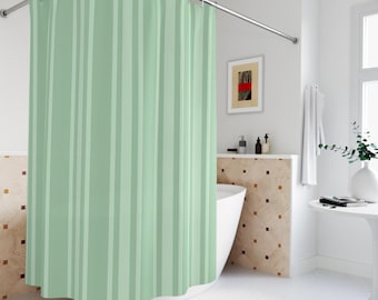 Sage Green Striped Shower Curtains Minimalist Bathroom Decor, Abstract Striped Green Shower Curtains Gift Minimalist Farmhouse, Soft Green
