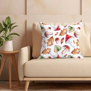 Cottagecore Mushroom Square Pillow, Gift Decorative, Vintage Botanical, Cozy Stylish Home, Housewarming, Boho, Nature-InspiredHygge Woodland