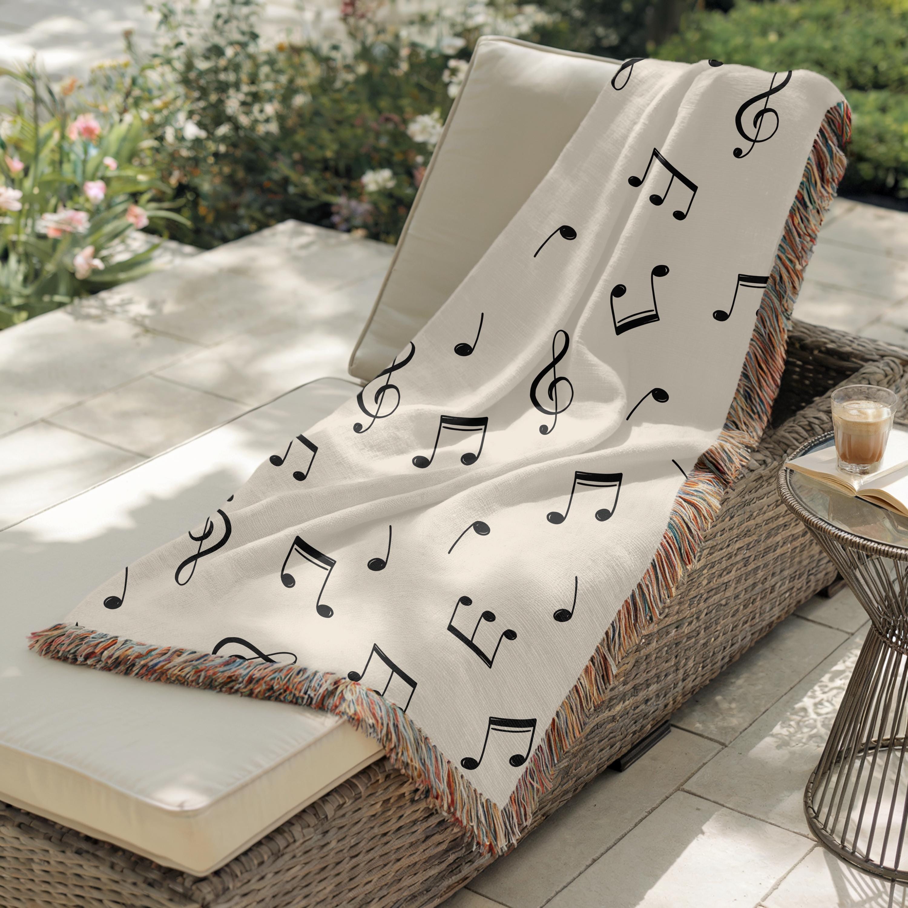 Music Notes Woven Blanket, Blanket, Cotton Tapestry, Elegant Decor
