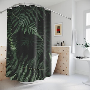 Tropical Fern Botanical Shower Curtain, Boho, Cottagecore Decor, Whimsical Boho Nature Bathroom Decor, Relaxing, Tranquility, Earthy Calm