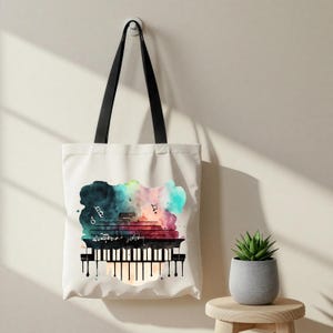 Watercolor Piano Tote Bag, Music Lover Gift, Musician Bag for Pianists, Piano Teachers, Students, Piano Keyboard Design, Artistic Music Bag