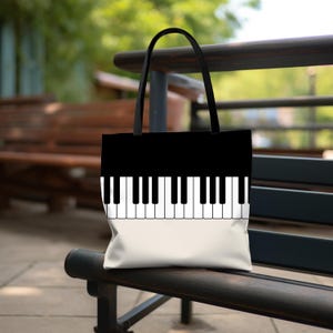 Piano Tote Bag with Custom Name, Music Lover Gift, Musician Bag for Pianists, Piano Teachers, Students, Piano Keyboard Design, Music Themed