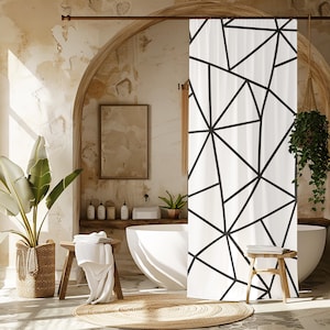Geometrical Shape Shower Curtain, Modern Abstract Unique Bathroom Decor, Black &White Design for Bathroom, Contemporary Design Sophisticated