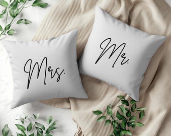 Mr. / Mrs. Throw Pillow Set, 2 Pillow Set, Bold Sass Décor for Bedroom, Living Room, Couples Gift, Wedding, Anniversary Gift Pillows,