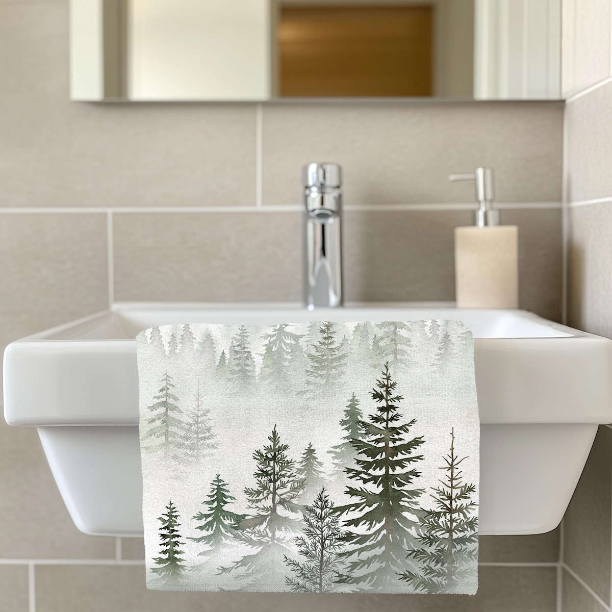 Watercolor Pine Forest Hand Towel, Housewarming Gift, Boho Cottagecore Decor, Whimsical Nature Decor Gift, Fantasy Theme, Serene Peaceful - Etsy
