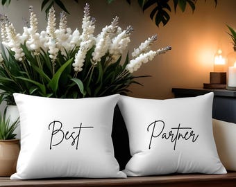 Kussenset beste partner 2, decoratie slaapkamer woonkamer, cadeau zakenpartner, jubileumcadeau, LGBTQ+-cadeau paar, romantische kussenset