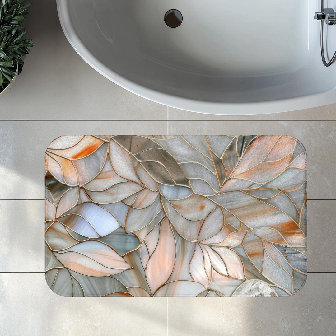 Stained Mat Stained Glass Leaf Design Bath Mat Decor, Rug Memory Foam, Soft Non ...