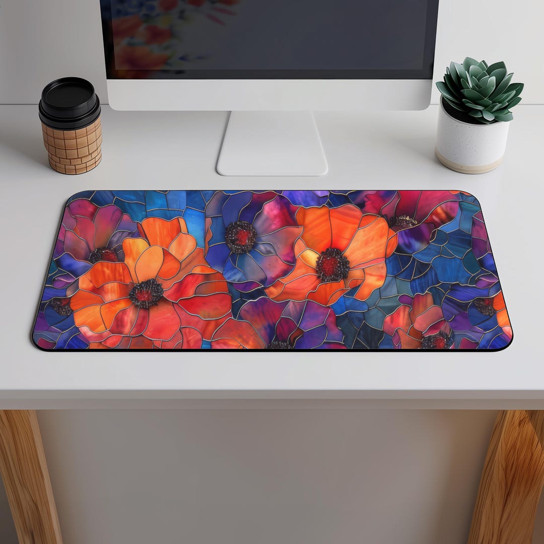 Stained Mat Stained Glass Floral Design Desk Mat, Unique Mouse Pad Stylish Desk Mat ...