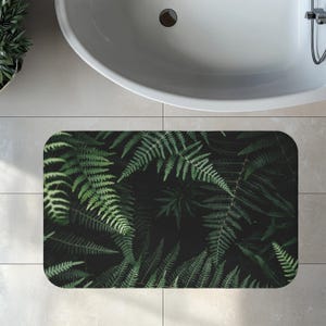 Tropical Fern Botanical Bath Mat, Boho Memory Foam Bath Mat, Soft Non-Slip Bath Rug, Cottagecore Nature, Gift Mat, Relaxing, Tranquility