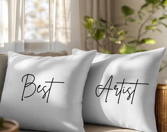 Juego de 2 almohadas para artistas, decoración para dormitorio y sala de estar, regalo creativo para pintores, ilustradores, diseñadores, decoración de estudio para amantes del arte.