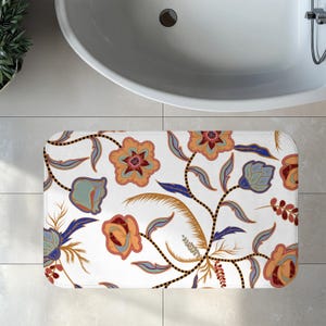 Retro Floral Bath Mat Decor, Elegant Gift Rug Memory Foam, Soft Non-Slip Bath Rug Plush 70s-Inspired Floral Pattern, Vintage Design, Gift
