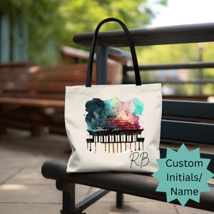 Watercolor Piano Tote Bag, Custom Name / Initials, Personalized Tote, Piano Teachers, Students, Piano Keyboard Design, Artistic Music Bag