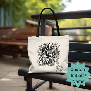 Treble Clef Floral Piano Tote Bag Custom Name / Initials, Personalized Tote, Musician Bag for Pianist, Piano Teachers, Students, Piano Lover