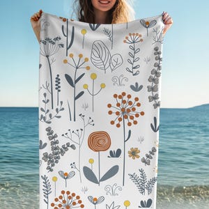 Minimalist Boho Beach Towel, Floral Print Beach Towel, Cottagecore Beach Towel, Luxurious Cotton-Poly Blend Large Pool Towel, Beach Gift