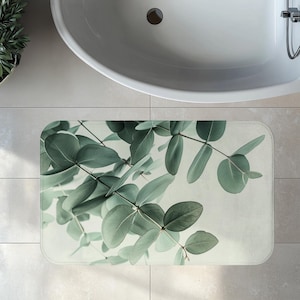Tappetino da bagno all'eucalipto, tappeto da bagno in memory foam con motivi botanici in stile boho, decorazione per il bagno in stile spa zen, regalo rilassante e tranquillo per l'inaugurazione della casa.