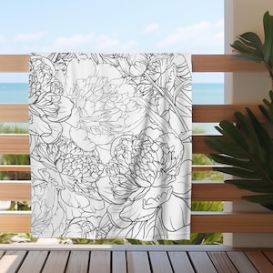 Black and White Floral Beach Towel, Floral Print Beach Towel, Luxurious Cotton-Poly Blend Large Pool Towel, Beach Gift, Minimalist Elegant