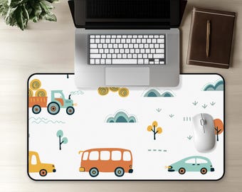 Cars, Trucks Desk Mat For Kids, Unique Mouse Pad Stylish Desk Mat, Neoprene Desk Accessories, Fun Learn & Play Desk Pad, Back to School