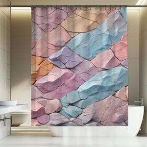 Pastel Rock Pattern Shower Curtain, Unique Bathroom Decor, Art-Inspired Gift,  Abstract Stone Design, Soft Rainbow Hues, Terrazzo-Inspired