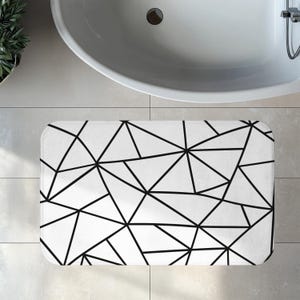 Badmat geometrische vorm, modern abstract uniek badkamerdecor, zwart-wit ontwerp traagschuim, modern design zachte badmat, cadeau